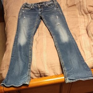 Silver Jeans Blue Flare Distressed Denim